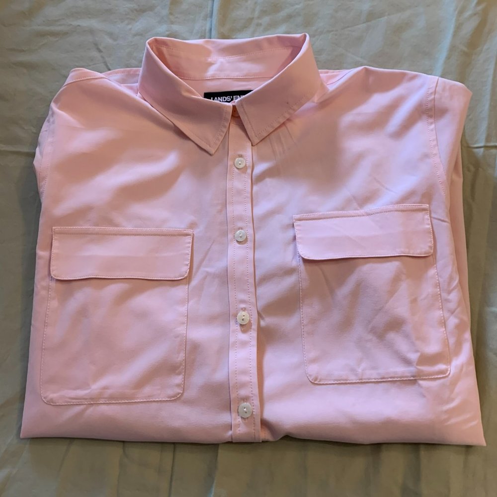 Lands End Pink Button Up Shirt Womens Size Large 14-16 Cute Top